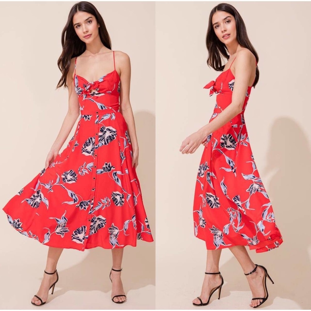 Yumi Kim Women's Red Floral 100% Silk Pretty Woman Dress Size Small